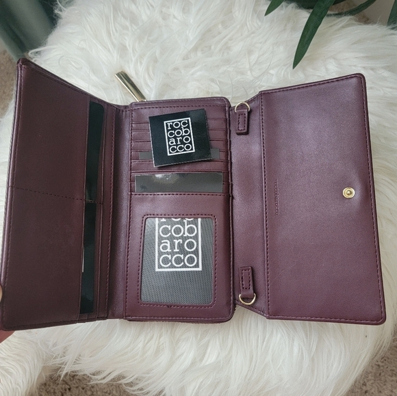 NWT Patent Leather Wine Red and Gold Studded Roccobarocco Wallet and Clutch - Picture 6 of 7